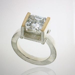 CZ Tension Ring Sterling and Gold